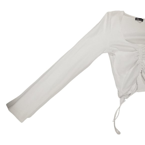 Ruched Ribbed Front Tie Long Sleeve Top - Picture 5 of 6